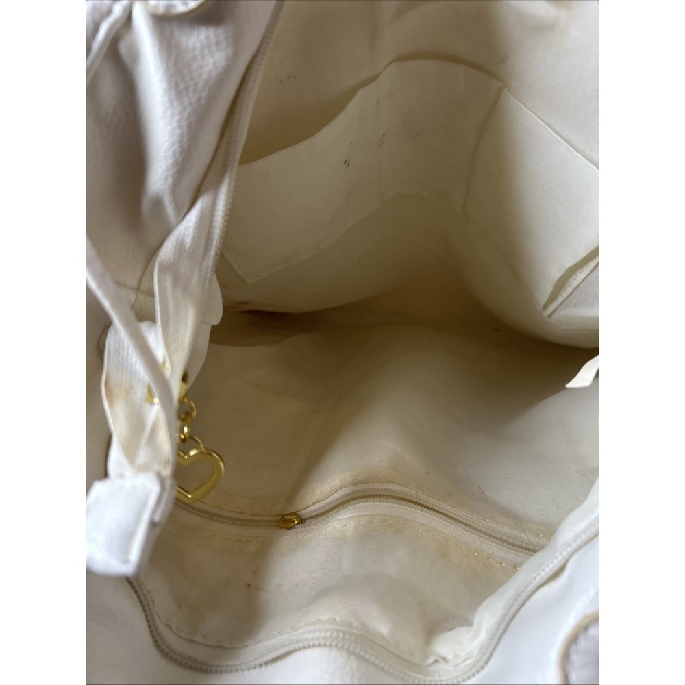 Big Fringe Handbag With Crossbody Strap Y2K Ivory White With Gold Accents - Picture 7 of 8